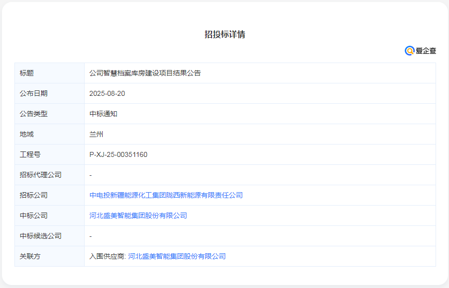 中投新能源集团智慧档案库房建设项目中标！